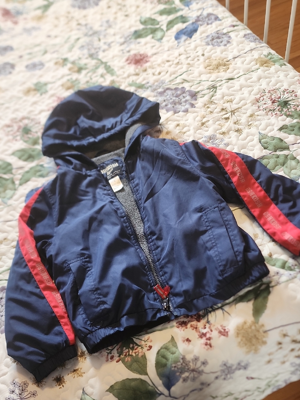 OshKosh B'gosh Navy Hooded Jacket with Red Sleeve Stripes